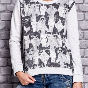 Wholesale Grey sweatshirt with cat motif