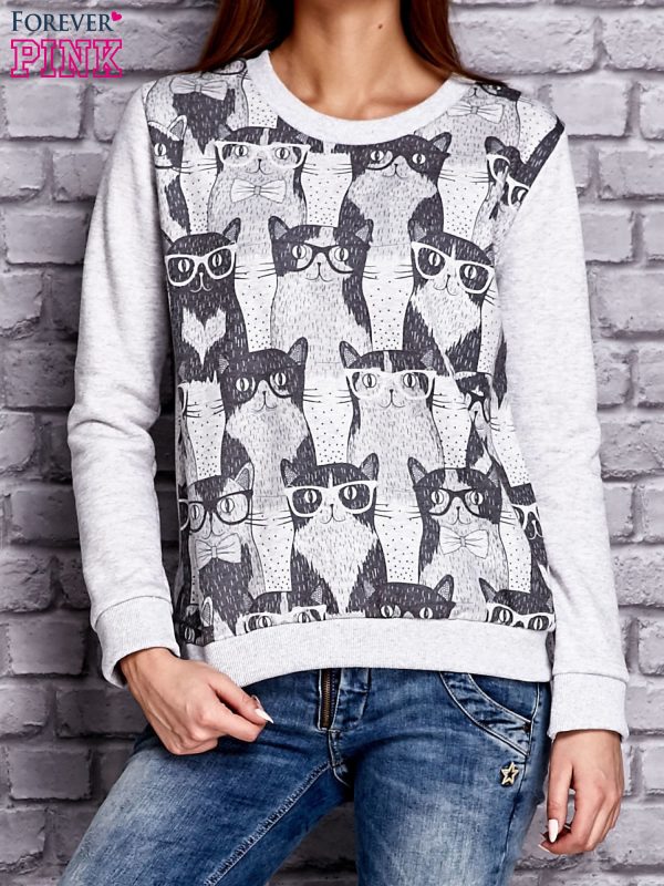 Wholesale Grey sweatshirt with cat motif