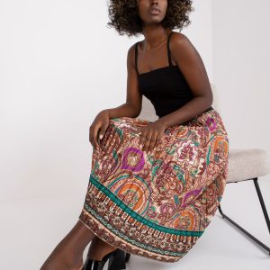 Wholesale Brown-Purple Puebla Pattern Midi Skirt