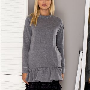 Wholesale Grey sweatshirt dress with flounce and lace