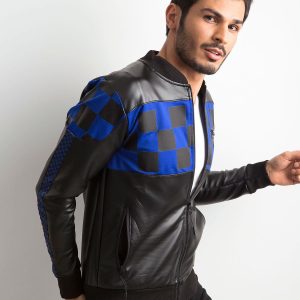 Wholesale Black and blue eco-leather men's jacket