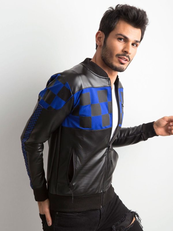 Wholesale Black and blue eco-leather men's jacket