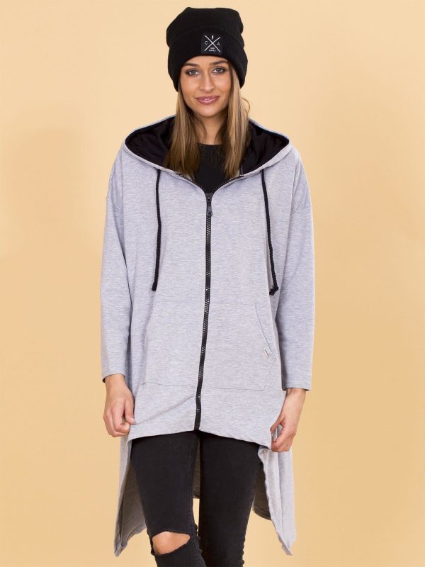 Wholesale Grey asymmetrical sweatshirt with hoodie