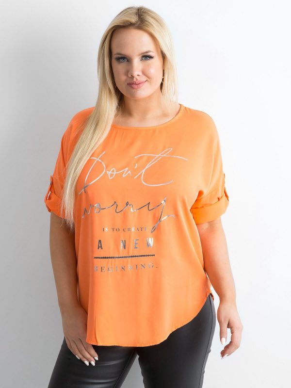Wholesale Orange Loose Blouse with Lettering