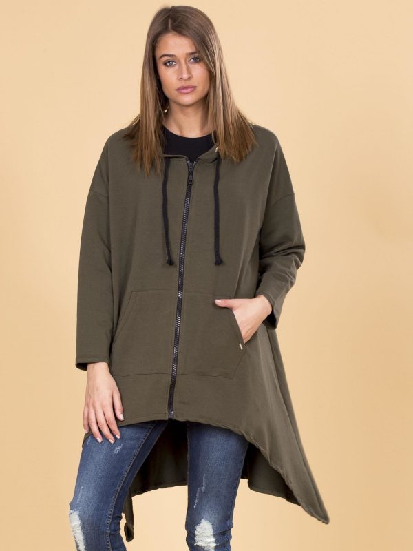 Wholesale Khaki Asymmetrical Sweatshirt with Hoodie