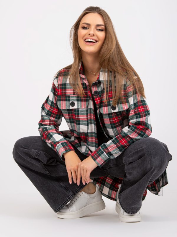 Wholesale Green and Red Cotton Plaid Long Shirt