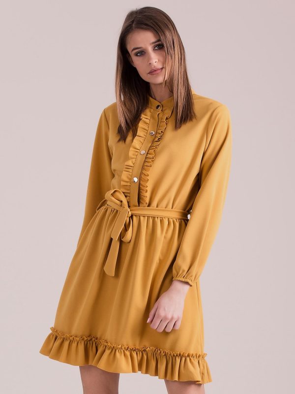 Wholesale Mustard dress with frills