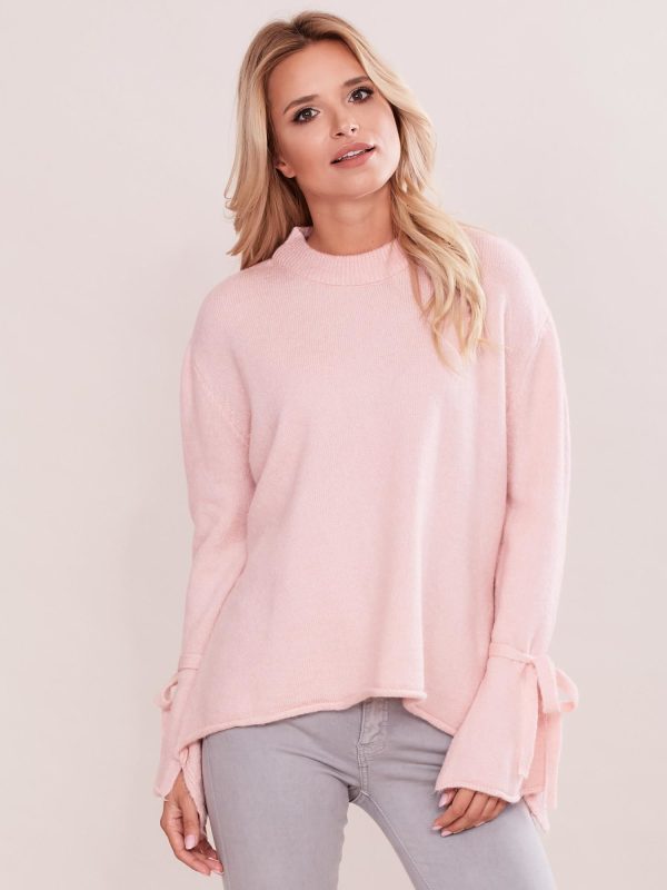 Wholesale Light pink sweater with binding on the sleeves