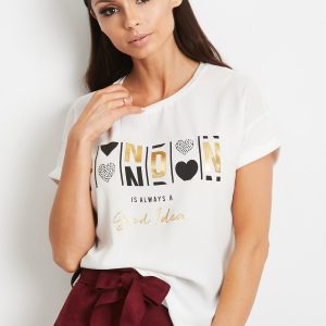 Wholesale Ecru t-shirt with text print