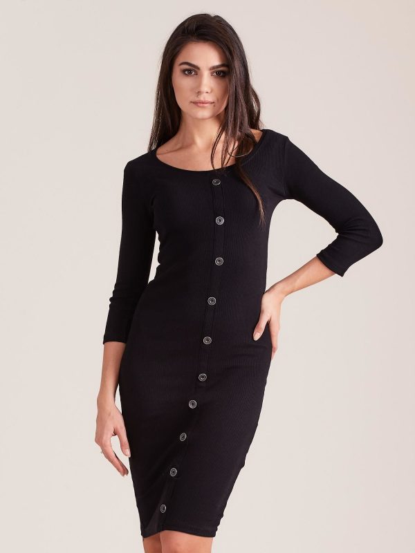 Wholesale Black Fit Ribbed Dress