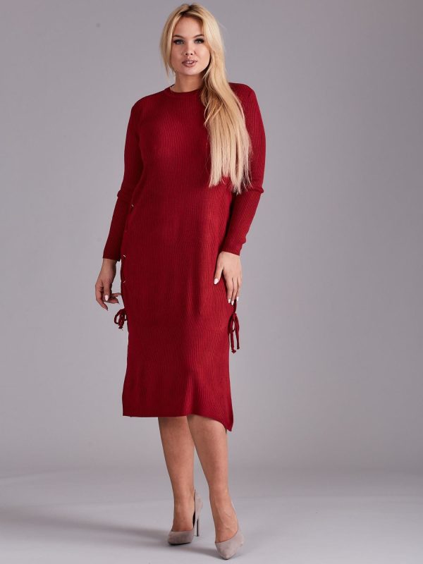 Wholesale Burgundy plus size knitted dress