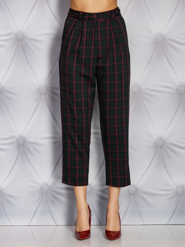 Wholesale Dark Green Checkered Fabric Pants