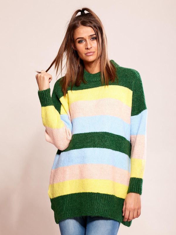 Wholesale Loose sweater with green stripes