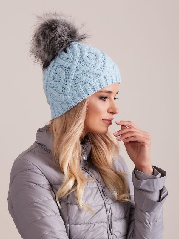 Wholesale Light blue insulated cap with braid weaves