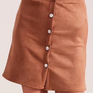 Wholesale Light brown skirt with imitation suede