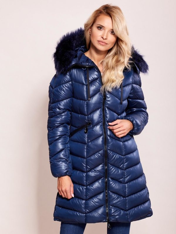 Wholesale Blue quilted jacket for winter with hood