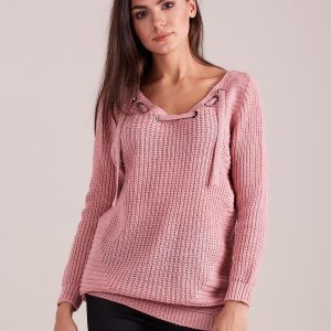 Wholesale Light pink sweater with lacing