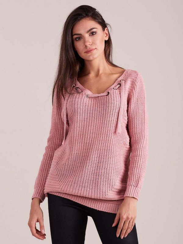 Wholesale Light pink sweater with lacing