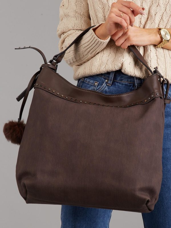 Wholesale Dark brown bag with ribbed