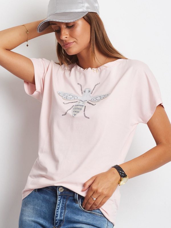 Wholesale Women's T-shirt with insect Patch light pink