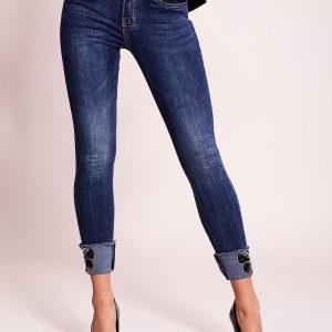 Wholesale Dark blue slim jeans with applique