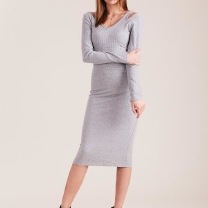 Wholesale Gray Fit Cold Shoulder Dress