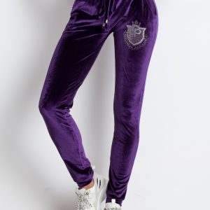 Wholesale Purple velour sweatpants with applique from rhinestones