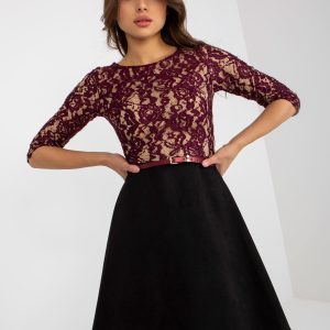 Wholesale Purple and Black Flared Cocktail Dress with Belt