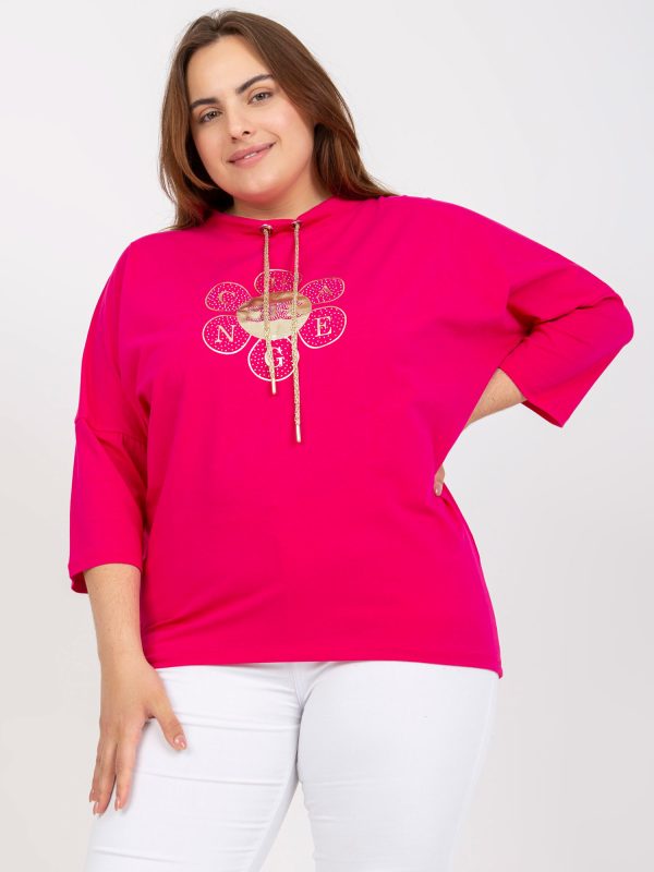 Wholesale Fuchsia plus size blouse with rhinestones appliqué