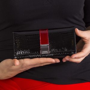 Wholesale Black Patent Leather Wallet with Crystals