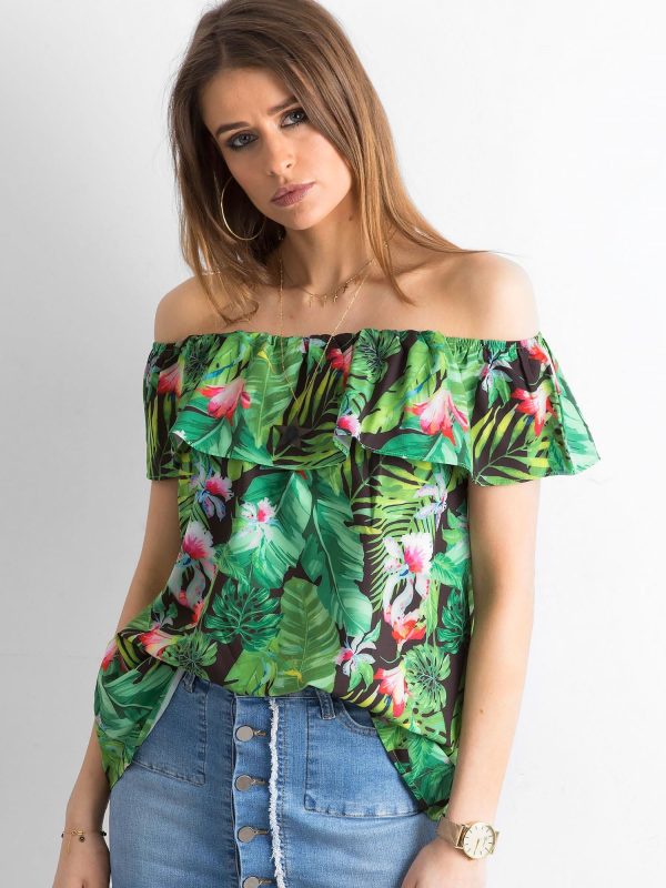 Wholesale Green Spanish blouse with plant motif