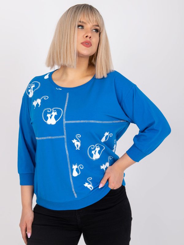 Wholesale Dark blue plus size blouse with Margeret applique