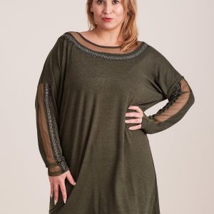 Wholesale Khaki tunic with plus size rhinestones