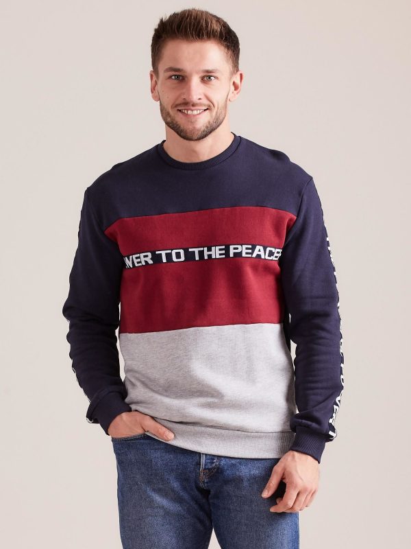 Wholesale Navy blue cotton sweatshirt for men with inscriptions