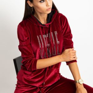 Wholesale Velour hoodie with burgundy applique