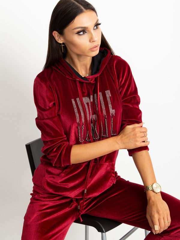 Wholesale Velour hoodie with burgundy applique