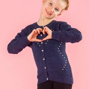 Wholesale Girl's cardigan with pearls navy blue