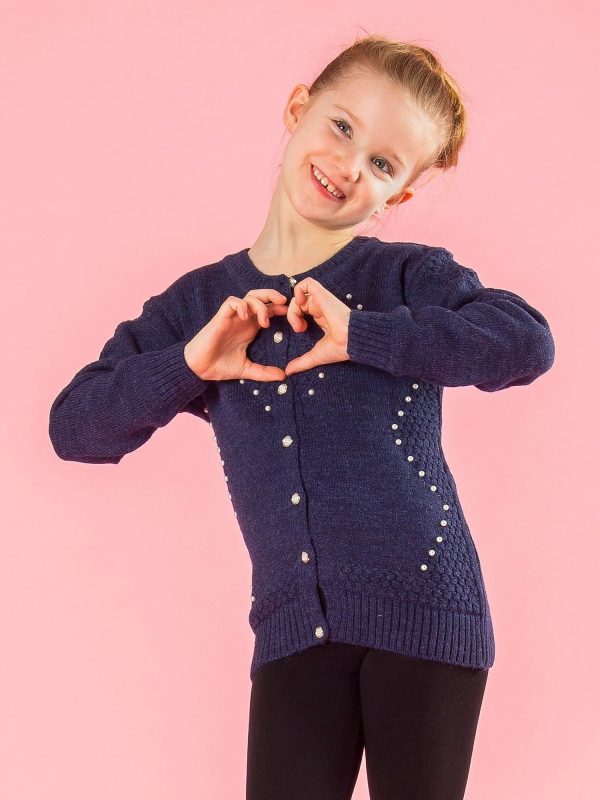 Wholesale Girl's cardigan with pearls navy blue