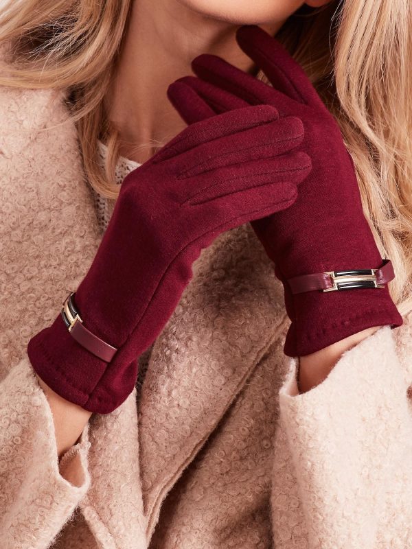 Wholesale Women's burgundy gloves with buckle