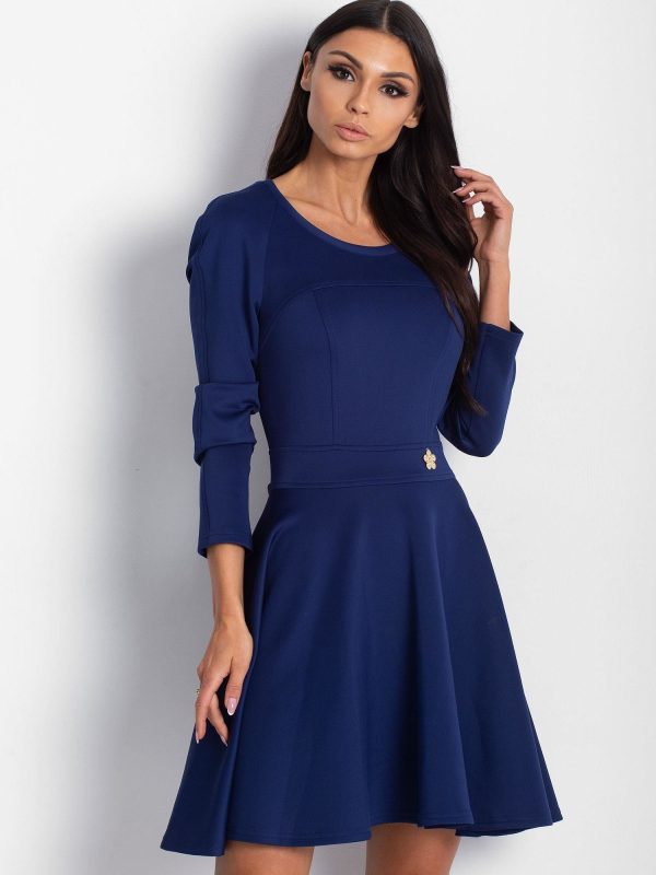 Wholesale Navy blue flared dress with pendant