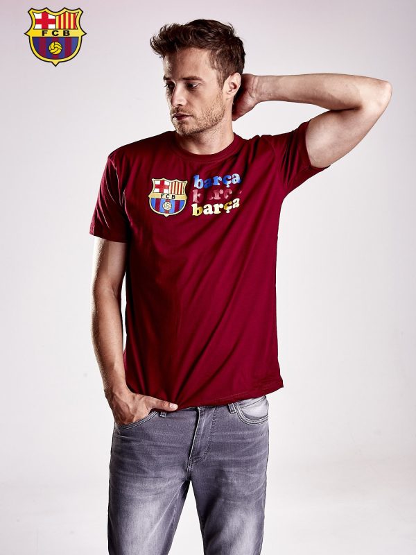 Wholesale Red T-shirt for men with FC BARCELONA print