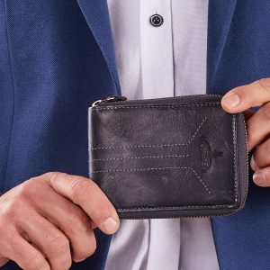 Wholesale Dark Blue Men's Zipper Wallet