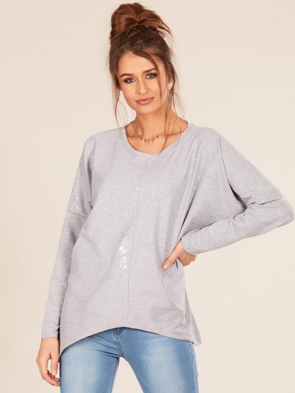 Wholesale Gray oversized blouse with pockets