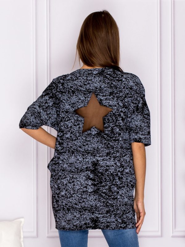 Wholesale Black marbled tunic with mesh stars