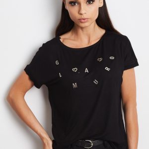 Wholesale Black T-shirt with GLAMOUR