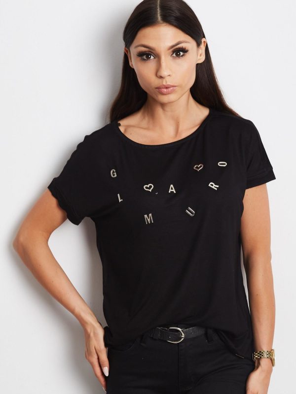 Wholesale Black T-shirt with GLAMOUR