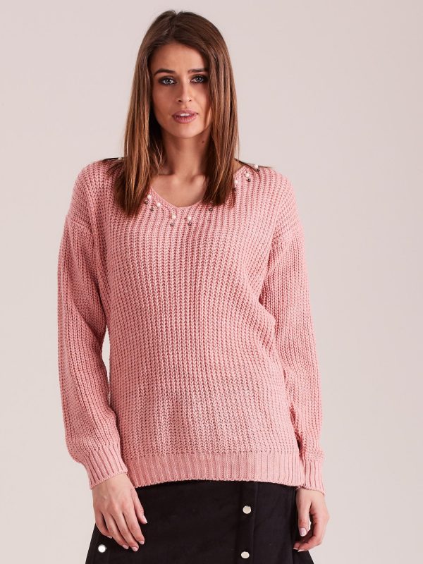 Wholesale Light pink sweater with pearls