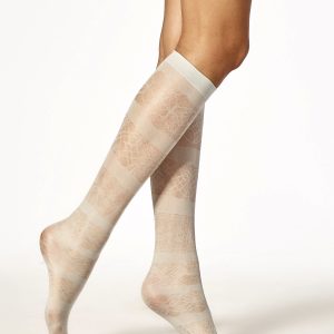 Wholesale Women's knee socks in geometric silver patterns