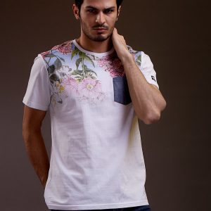 Wholesale White T-shirt for men with flowers FUNK N SOUL