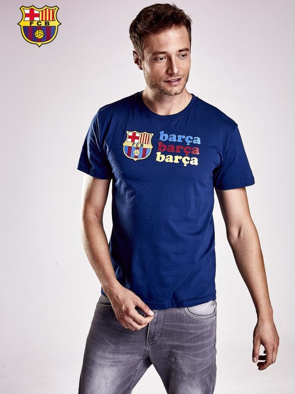 Wholesale Navy blue T-shirt for men with FC BARCELONA print